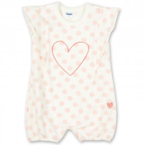 Rampers Letni z Serduszkiem – Pikolina / Różowo-Brzoskwiniowe Groszki, PINOKIO