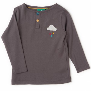 Organiczna Bluzka z Haftem - Chmurka, Dove Grey, LITTLE GREEN RADICALS