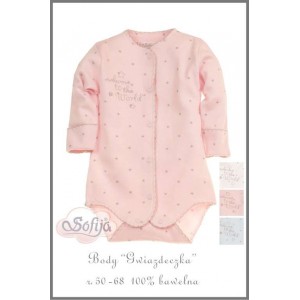 Body Rozpinane z Bawełny Supima z Haftem Gwiazdki (Długi Rękaw) - Gwiazdeczka / Różowe, SOFIJA