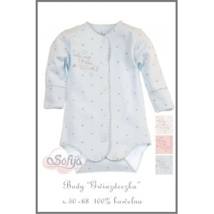 Body Rozpinane z Bawełny Supima z Haftem Gwiazdki (Długi Rękaw) - Gwiazdeczka / Niebieskie, SOFIJA