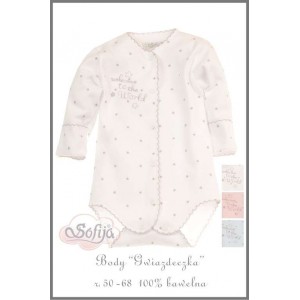Body Rozpinane z Bawełny Supima z Haftem Gwiazdki (Długi Rękaw) - Gwiazdeczka / Białe, SOFIJA
