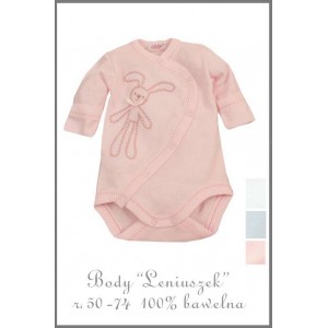 Body Kimono z Haftem Króliczka (Długi Rękaw) - Leniuszek / Różowe, SOFIJA