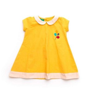 Organiczna Sukienka z Popeliny z Kołnierzykiem & Haftem - Kolorowe Baloniki / Żółta, LITTLE GREEN RADICALS - 56/62