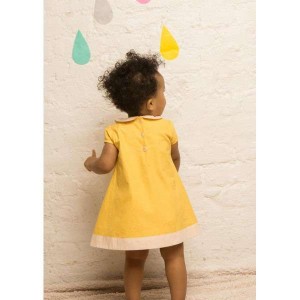 Organiczna Sukienka z Popeliny z Kołnierzykiem & Haftem - Kolorowe Baloniki / Żółta, LITTLE GREEN RADICALS - 56/62