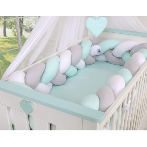 Ochraniacz - Warkocz do Łóżeczka, Miętowy / Szary / Biały, 360cm, MY SWEET BABY