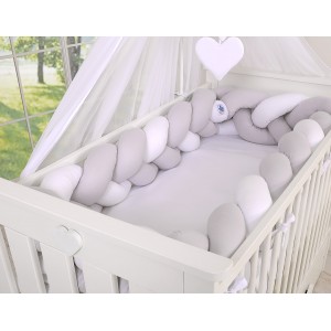 Ochraniacz - Warkocz do Łóżeczka, Szary / Biały, 360cm, MY SWEET BABY