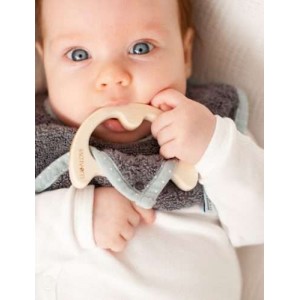 SupeRRO baby ECO, Śliniak z Drewnianym Gryzakiem, Szary, LULLALOVE SupeRRO baby ECO, Śliniak z Drewnianym Gryzakiem, Szary, LULLALOVE