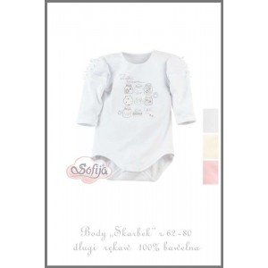 Body z Bufkami i Uroczym Haftem (Długi Rękaw) - Skarbek / Białe, SOFIJA