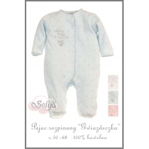 Pajacyk z Bawełny Supima z Haftem Gwiazdki - Gwiazdeczka / Niebieski, SOFIJA - 56 Pajacyk z Bawełny Supima z Haftem Gwiazdki - Gwiazdeczka / Niebieski, SOFIJA - 56