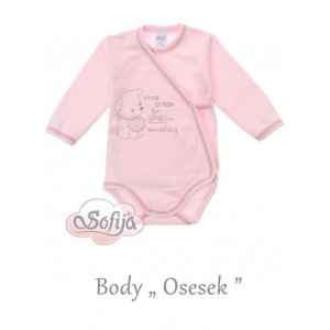 Body Kimono z Haftem Szczeniaczka (Długi Rękaw) - Osesek / Różowe, SOFIJA