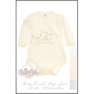 Body Kimono z Haftem Szczeniaczka (Długi Rękaw) - Osesek / Ecru, SOFIJA