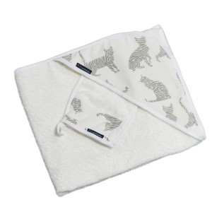 Bambusowe Okrycie Kąpielowe + Myjka, Kotki / Ecru, 85x85 cm, CAMPHORA STUDIO