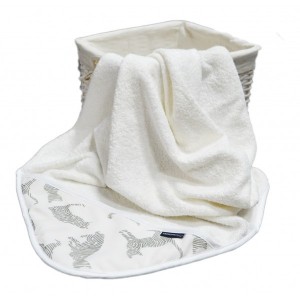 Bambusowe Okrycie Kąpielowe + Myjka, Kotki / Ecru, 85x85 cm, CAMPHORA STUDIO