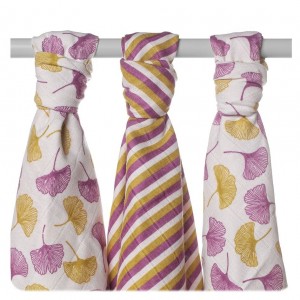 Pieluszki tetrowe XKKO Organic 70x70 3szt.OLD TIMES gingko wzór tetra Pieluszki tetrowe XKKO Organic 70x70 3szt.OLD TIMES gingko wzór tetra