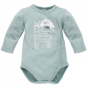 Body Rozpinane z Wesołą Lamą (Długi Rękaw) - Happy Llama / Zielone, PINOKIO Body Rozpinane z Wesołą Lamą (Długi Rękaw) - Happy Llama / Zielone, PINOKIO
