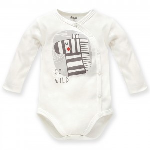 Body Rozpinane z Zebrą (Długi Rękaw) - Wild Animals / Ecru, PINOKIO