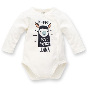 Body Rozpinane z Lamą (Długi Rękaw) - Happy Llama / Ecru, PINOKIO